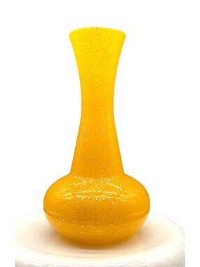 Small Yellow Sparkle Genie Bottle Vase Cased Glass 6.5"H X 3.5"D